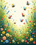 Whimsical Garden Bee Floral Design Rug