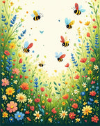 Whimsical Garden Bee Floral Design Rug