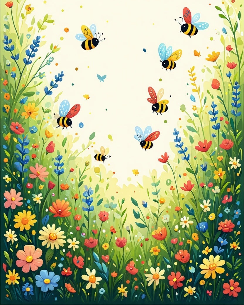 Whimsical Garden Bee Floral Design Rug