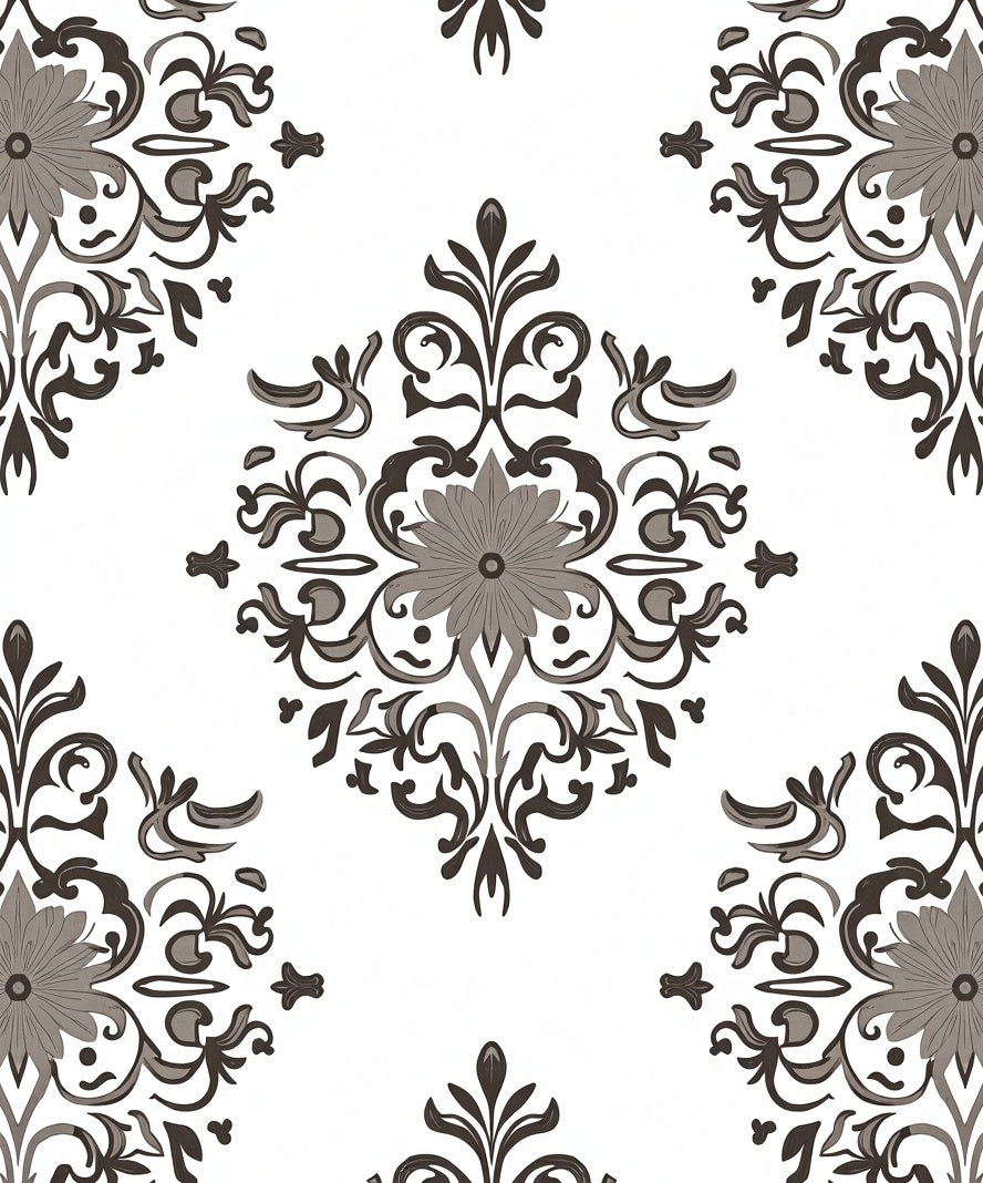 Gray Floral Damask Medallion Arrangement Rug