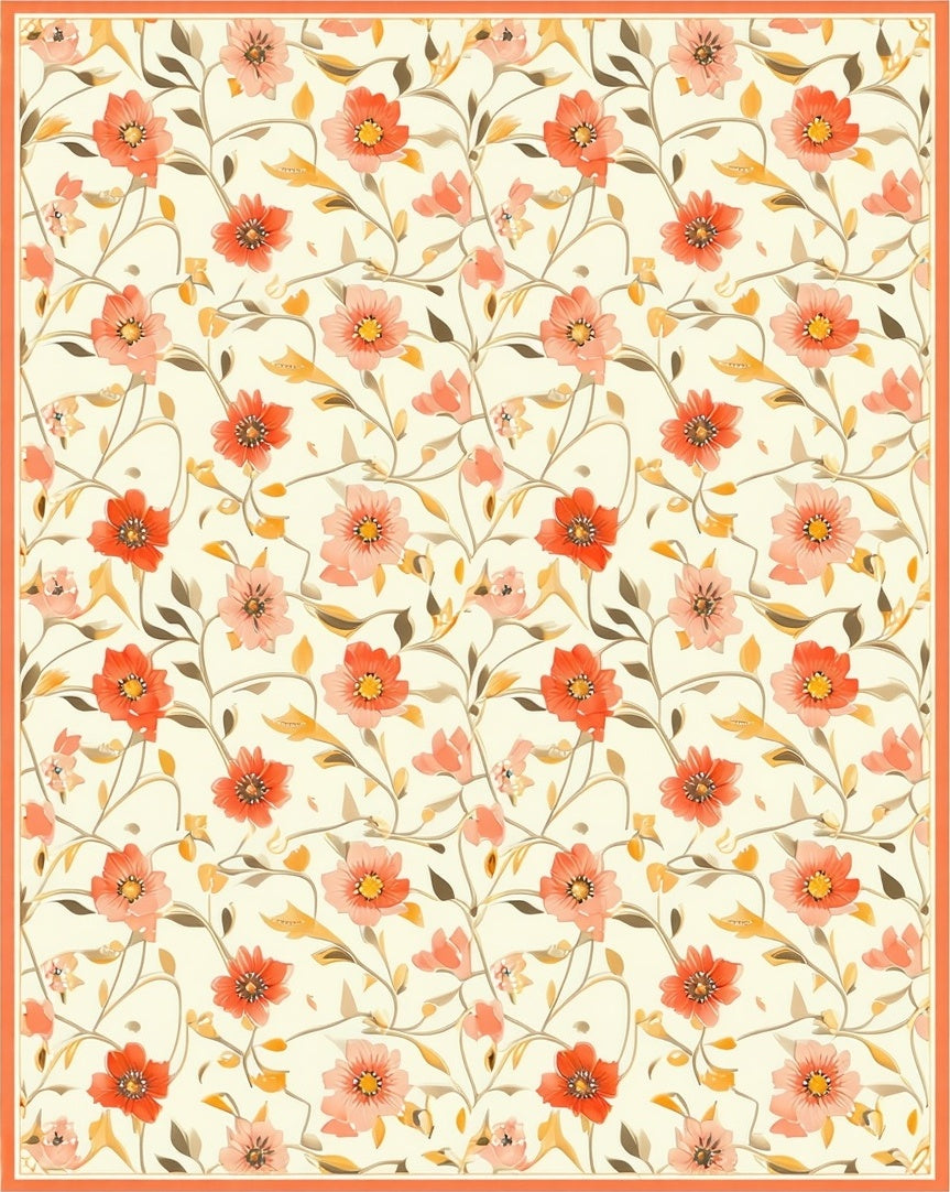 Whimsical Coral Floral Vine Pattern Rug