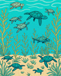Playful Sea Turtle Pattern Rug