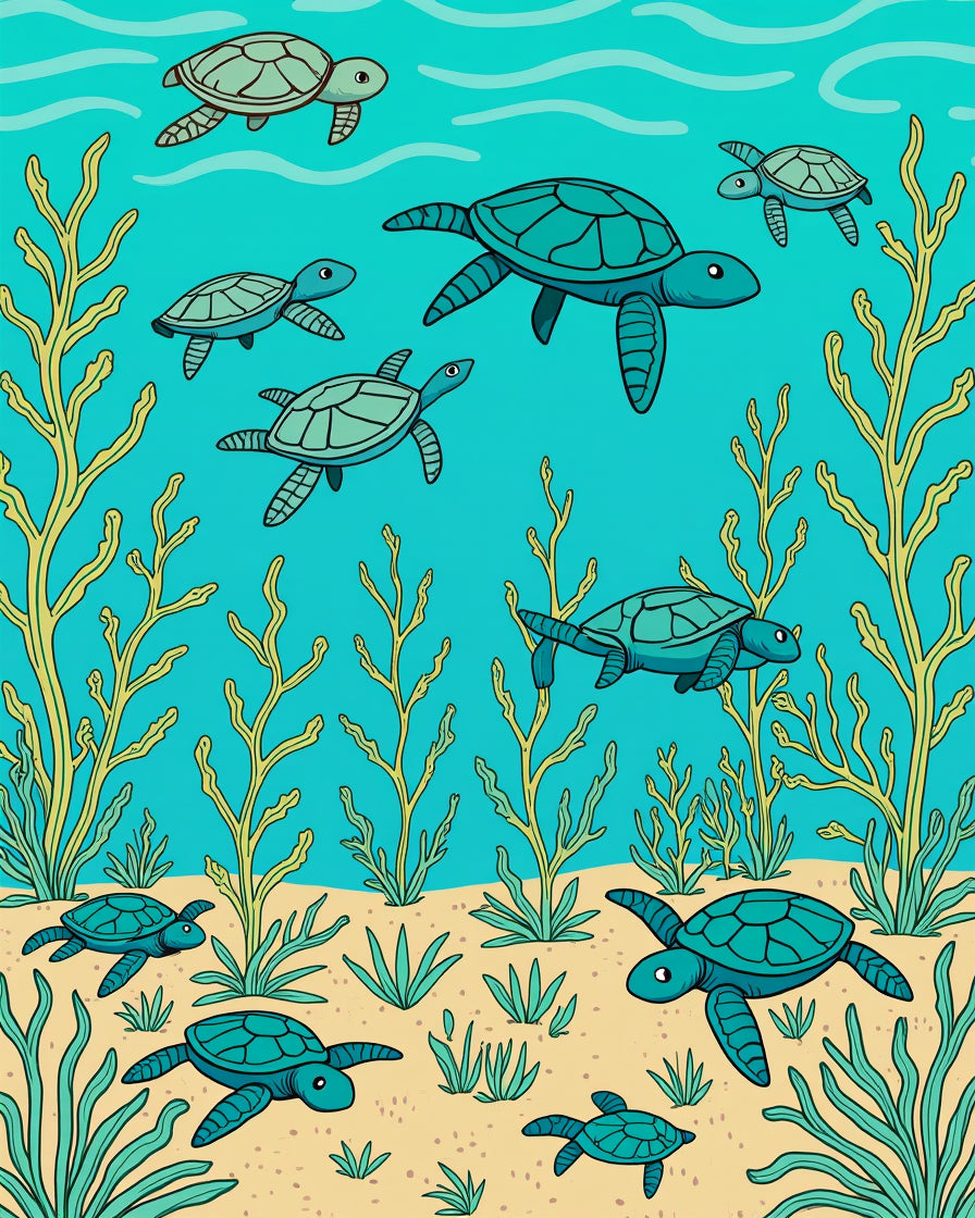 Playful Sea Turtle Pattern Rug