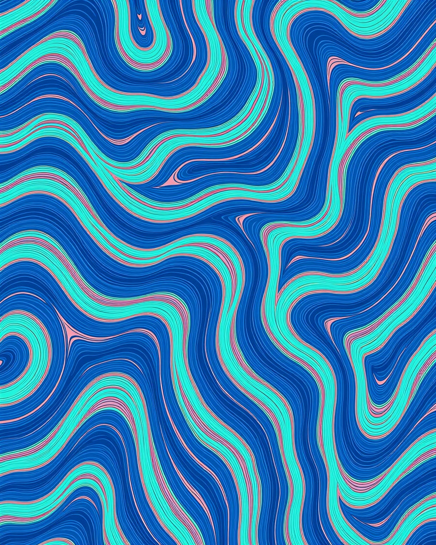 Abstract Blue Teal Pink Wave Pattern Rug