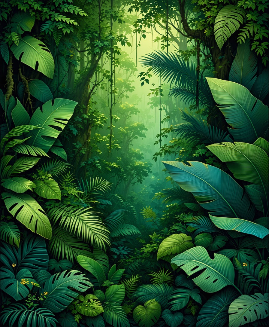 Lush Jungle Leaf Tropical Design Rug