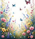 Whimsical Floral Butterflies Meadow Design Rug