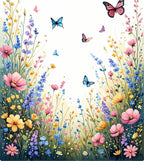 Whimsical Floral Butterflies Meadow Design Rug
