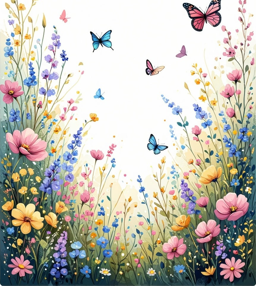 Whimsical Floral Butterflies Meadow Design Rug