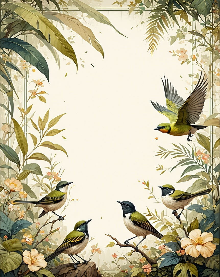 Birds and Lush Foliage Pattern Design Rug