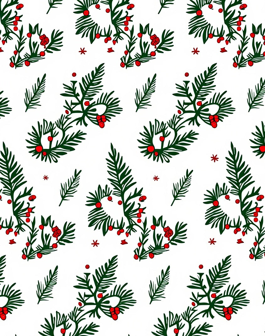 Green Pine Berry Sprig Repeating Arrangement Rug