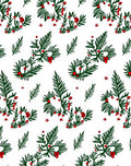 Green Pine Berry Sprig Repeating Arrangement Rug