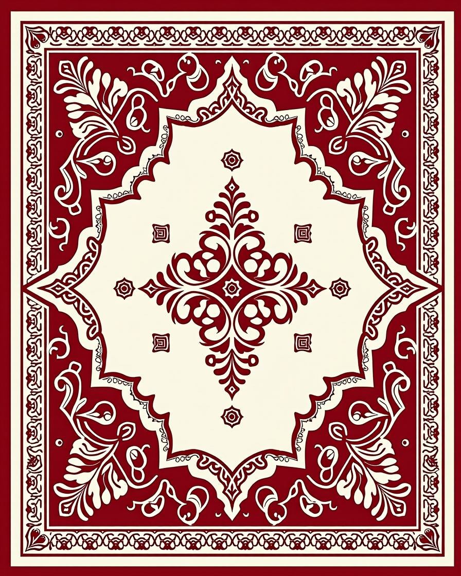 Crimson Cream Ornate Floral Medallion Rug
