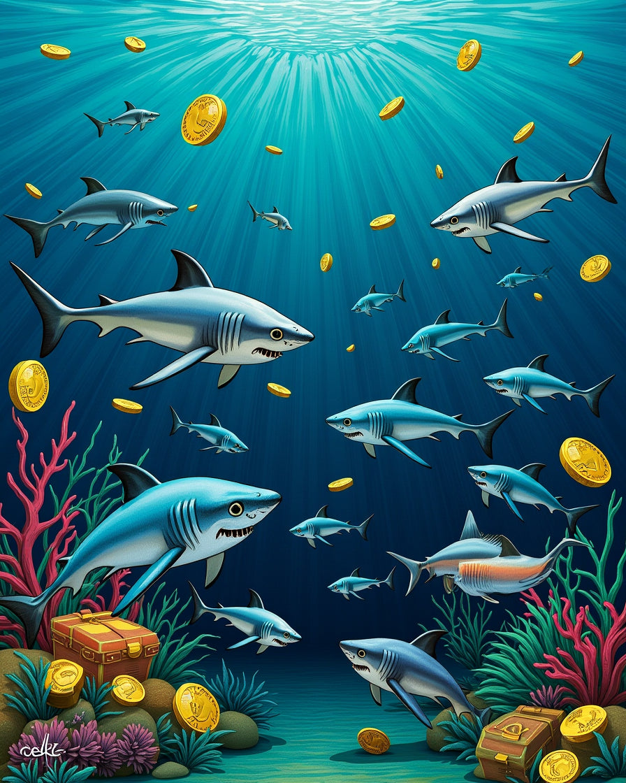 Sharks Gold Coins Underwater Design Rug