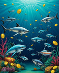 Sharks Gold Coins Underwater Design Rug