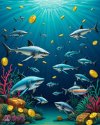 Sharks Gold Coins Underwater Design Rug