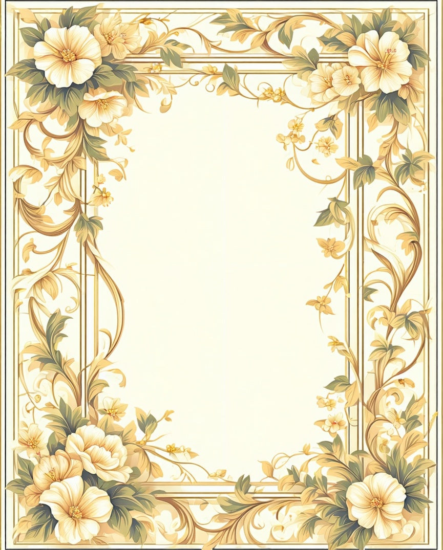 Gold Floral Scrollwork Vintage Rug