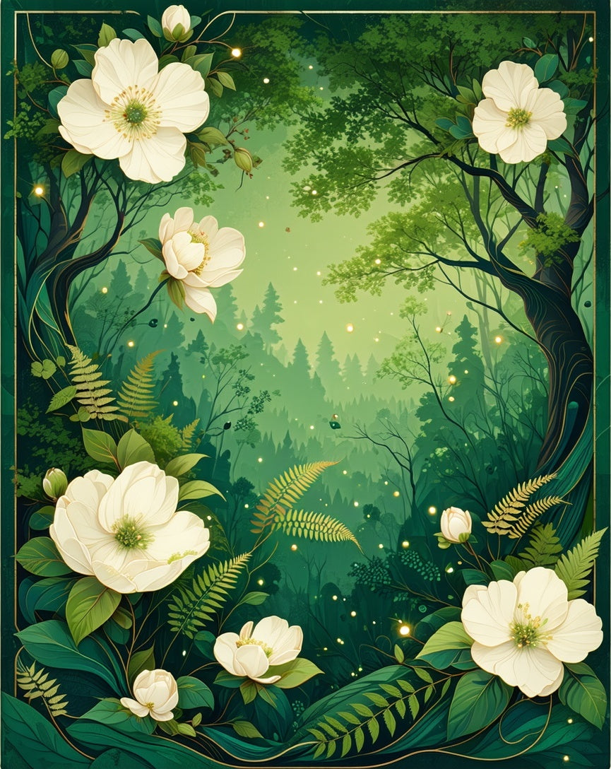 Enchanting Forest White Floral Pattern Rug