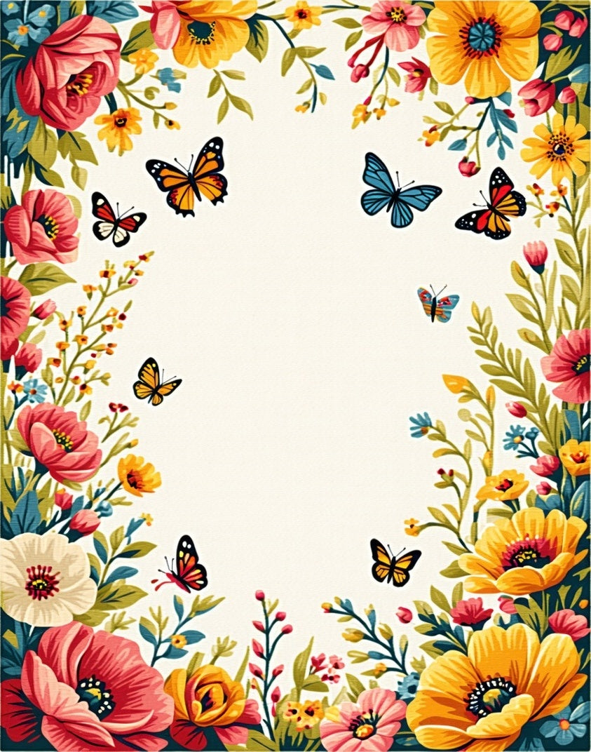 Floral Butterflies Vibrant Garden Print Rug