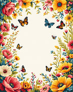 Floral Butterflies Vibrant Garden Print Rug