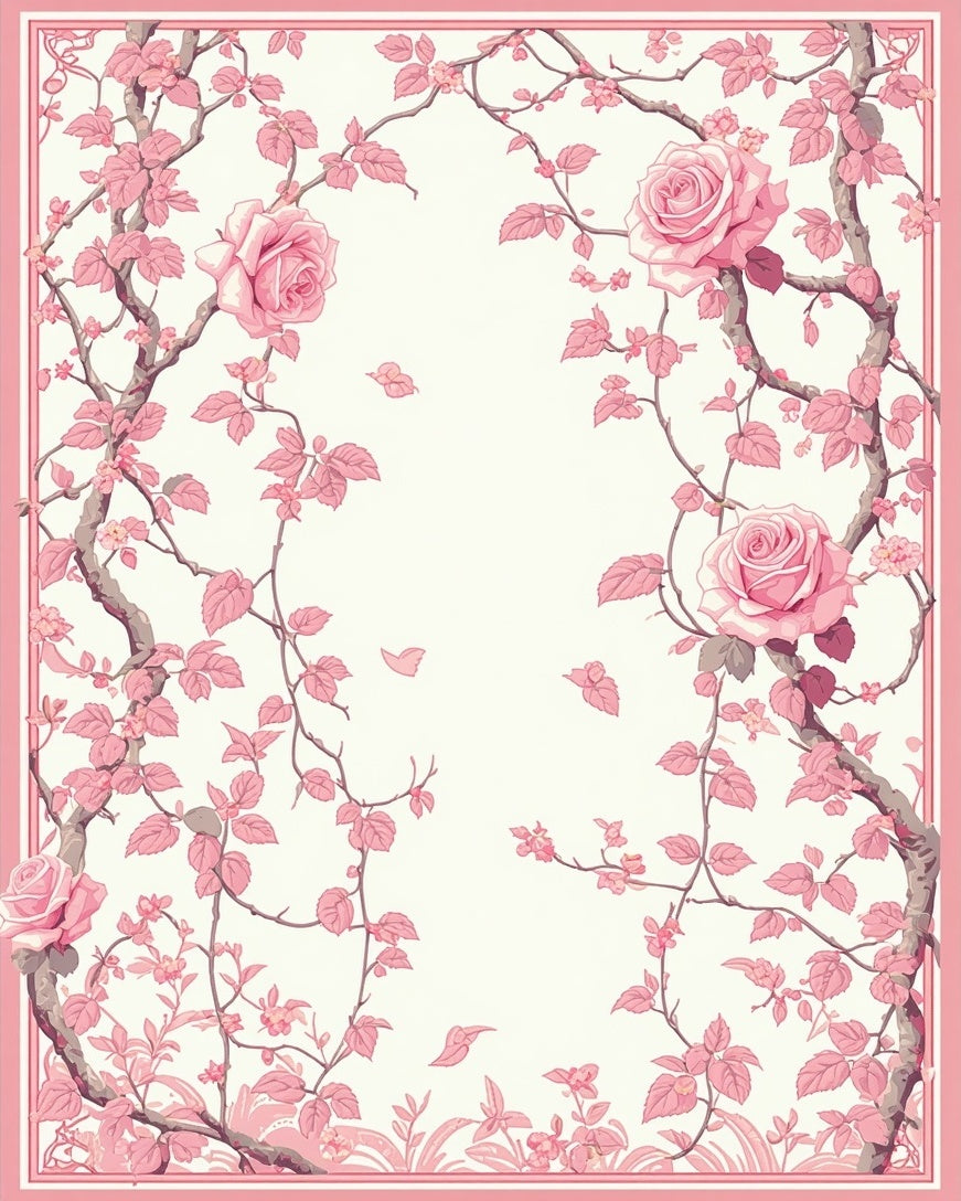 Pink Rose Floral Vine Design Rug