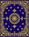 Gold Floral Medallion Royal Blue Rug