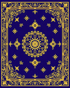 Gold Floral Medallion Royal Blue Rug