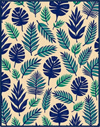Tropical Leaf Collage Navy Teal Ivory Rug