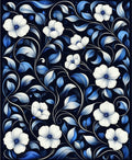 Elegant White Blue Floral Vines Rug