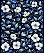 Elegant White Blue Floral Vines Rug