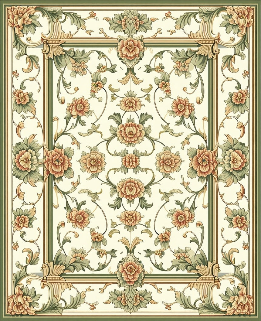 Ornate Floral Scrollwork Pattern Rug