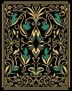Art Nouveau Black Gold Floral Pattern Rug