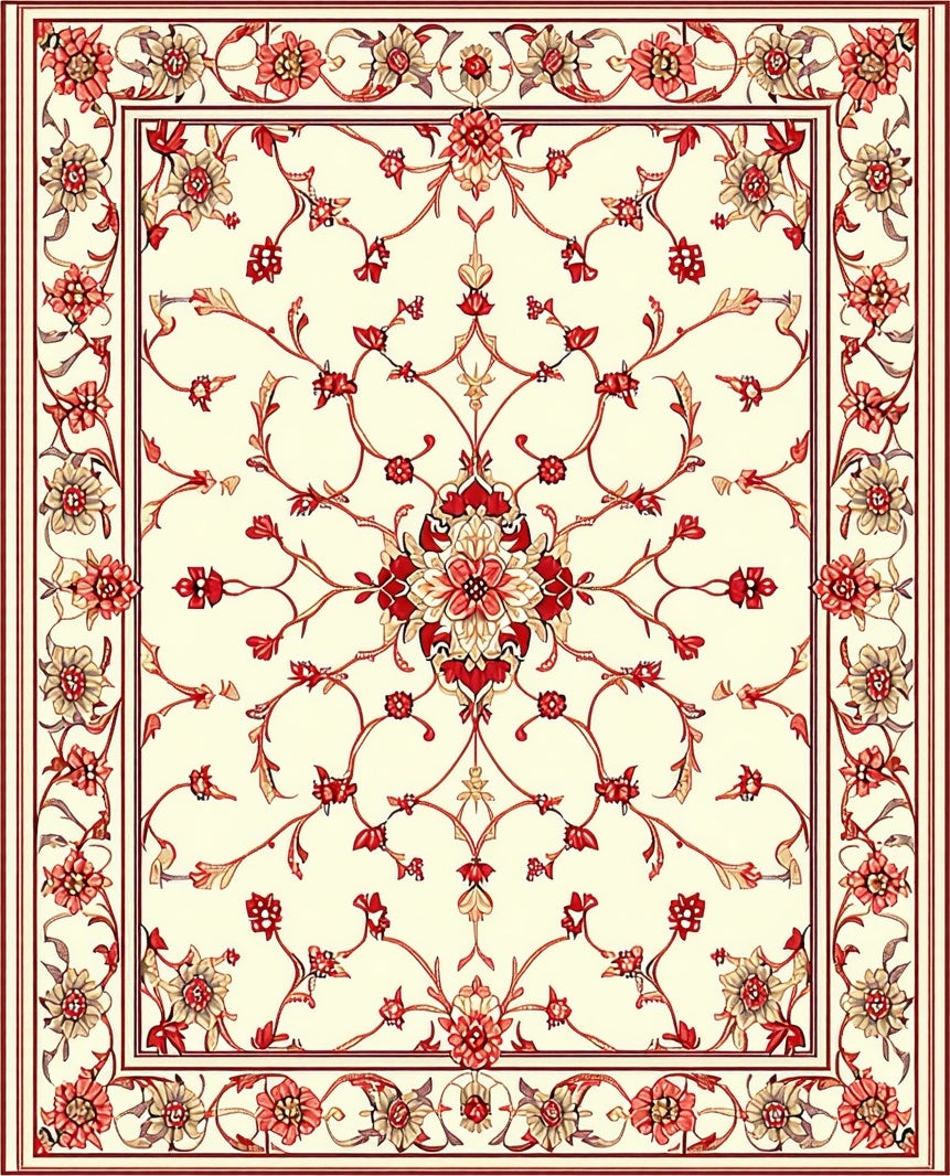 Intricate Floral Scrollwork Cream Rug