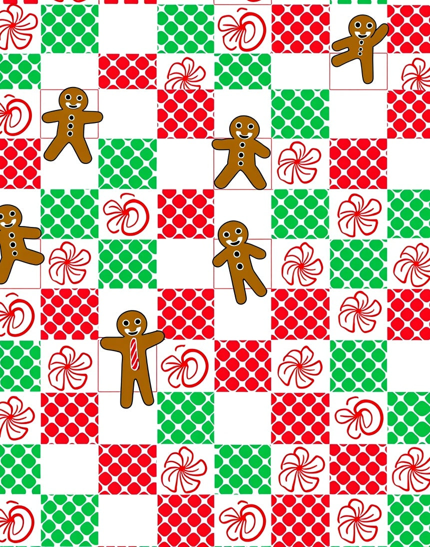 Festive Gingerbread Man Checkered Holly Rug
