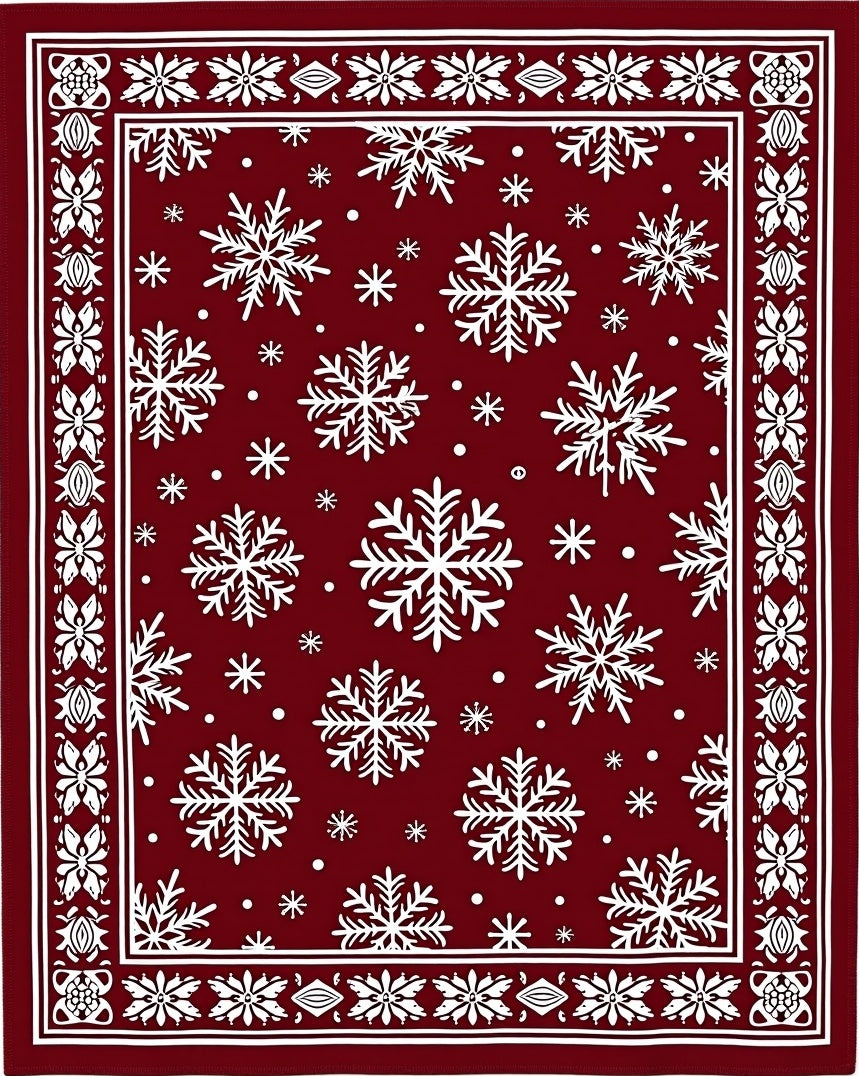 Deep Red Snowflake Border Rug