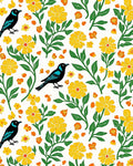 Whimsical Birds Yellow Floral Pattern Rug