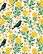 Whimsical Birds Yellow Floral Pattern Rug