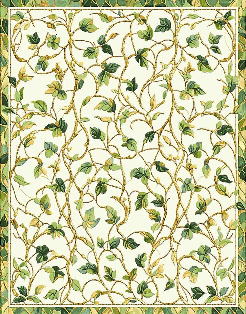 Botanical Vine With Green Leaves Rug