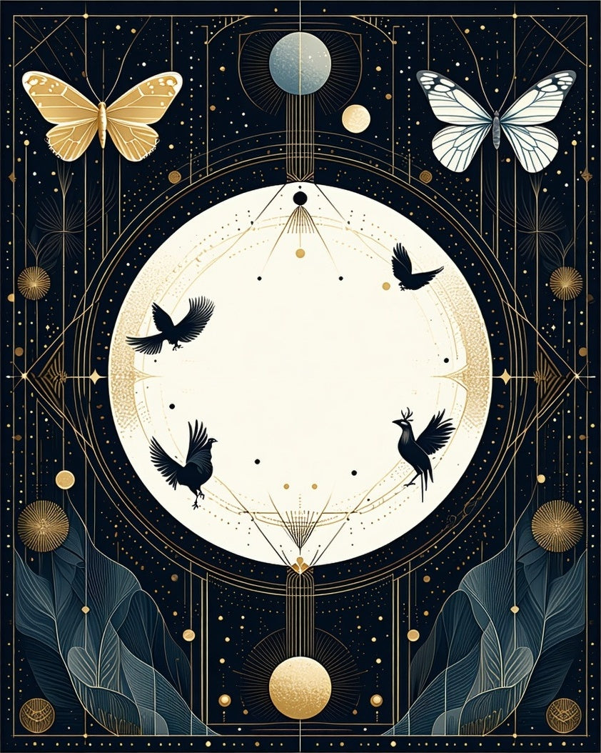Celestial Birds and Butterflies Art Deco Rug