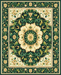 Vintage Floral Medallion Dark Green Rug
