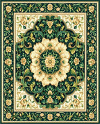 Vintage Floral Medallion Dark Green Rug