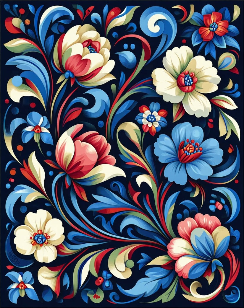 Vibrant Floral Swirls Pattern Rug