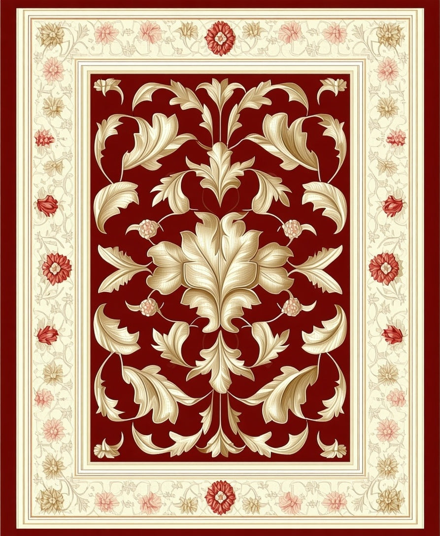Ornate Floral Medallion Red Rug