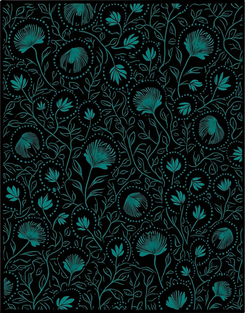 Teal Floral Vine Pattern Rug