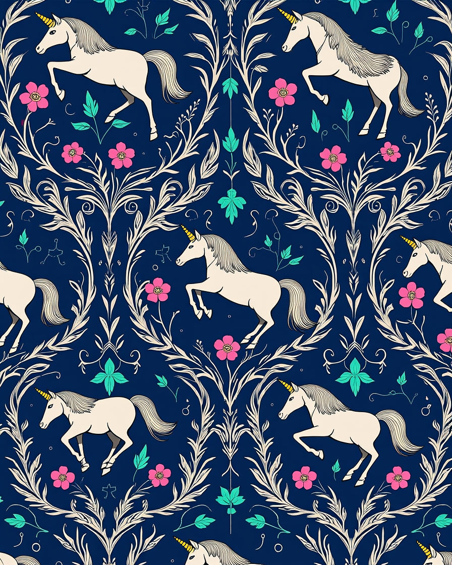 Grounded Unicorn Floral Navy Rug
