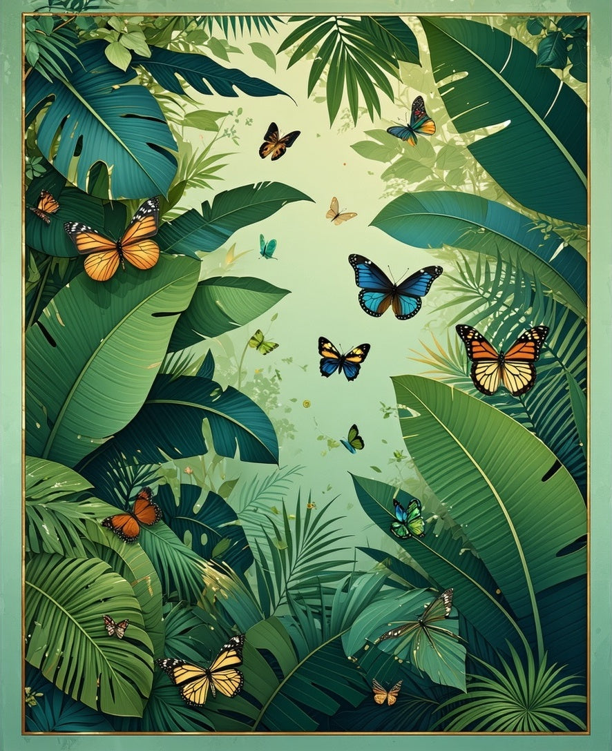 Lush Jungle Butterfly Tropical Pattern Rug