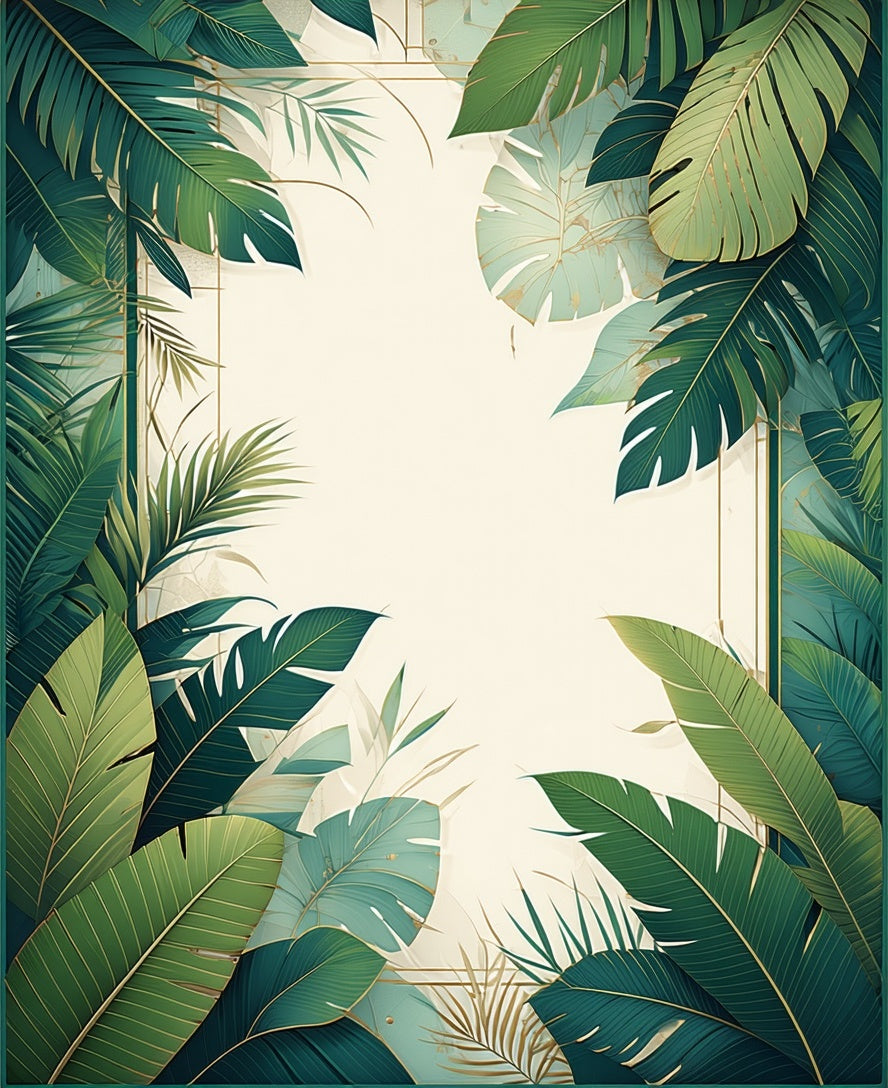 Lush Green Tropical Leaf Pattern Rug