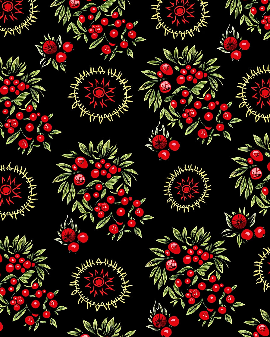Red Berry Cluster Sunburst Rug