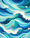 Ocean Waves With Starfish Design Rug