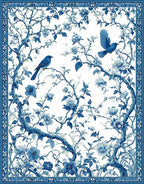 Blue Floral Bird Nature Pattern Rug