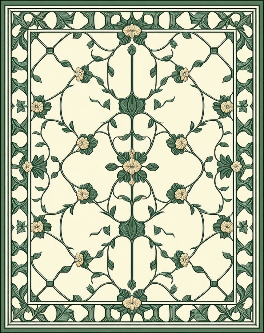 Elegant Green Floral Scrollwork Rug